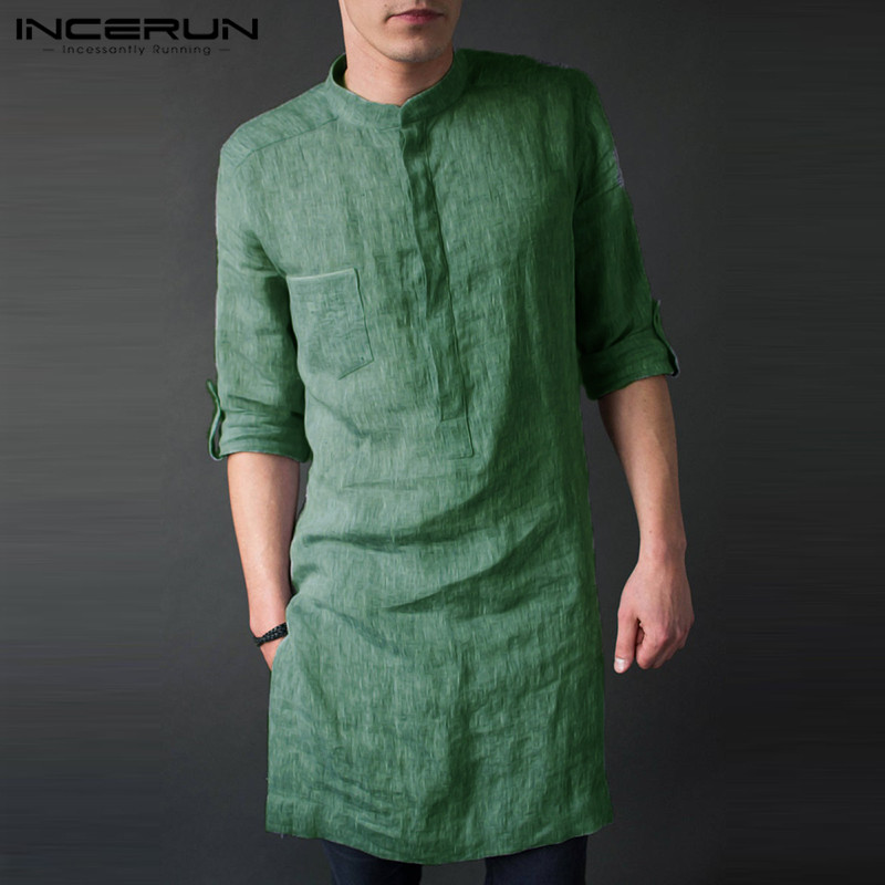 Kurta Men Cotton - INCERUN Męskie koszulki midi z długim