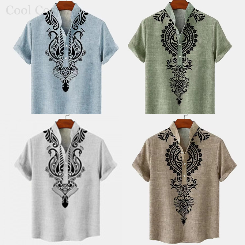 Ethnic Fashion Men - Męskie koszulki retro Henley z nadrukiem