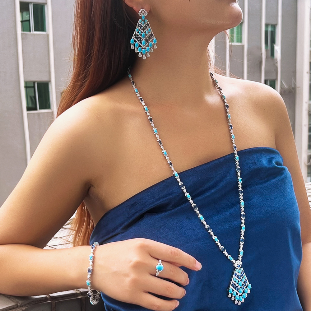 Ethnic Fashion Dubai - CWWZircons 4 szt. Elegancki Niebieski Turkusowy