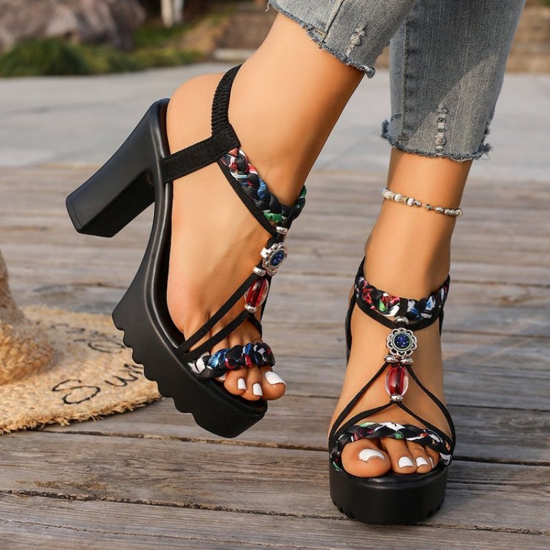 Ethnic Fashion Women - Damskie sandały na grubej podeszwie i