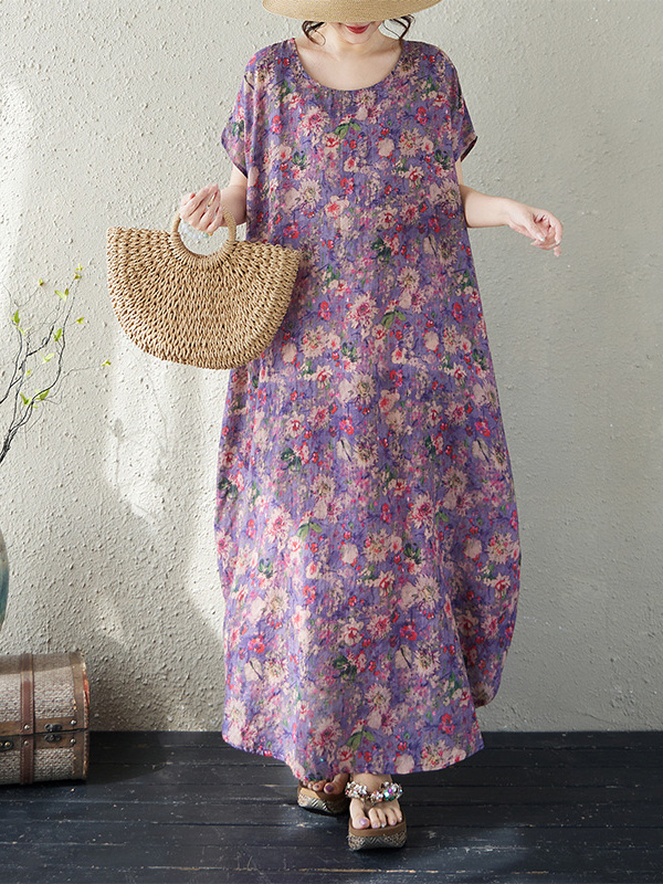 Ethnic Fashion Walk - Luźna sukienka maxi z bawełny i