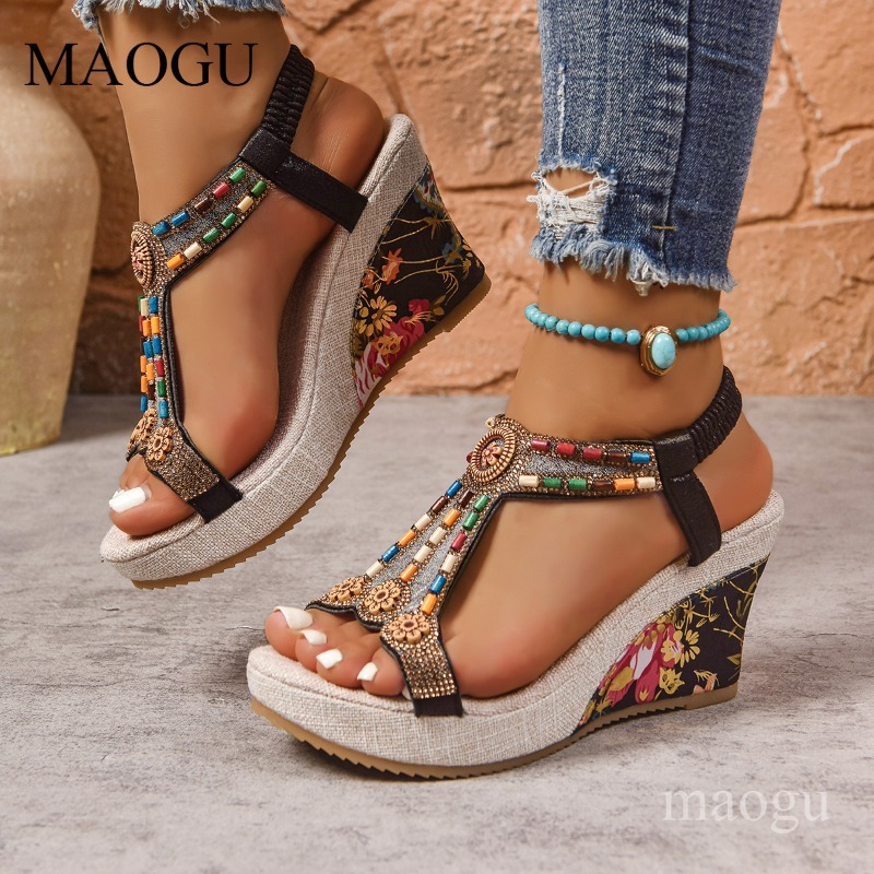 Ethnic Fashion Women - Sandały na koturnie w stylu boho