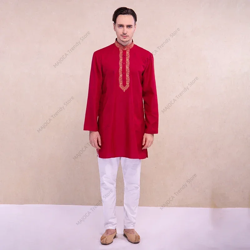 Kurta Men Cotton - Męska odzież indyjska Kurtas Koszula Tradycyjny