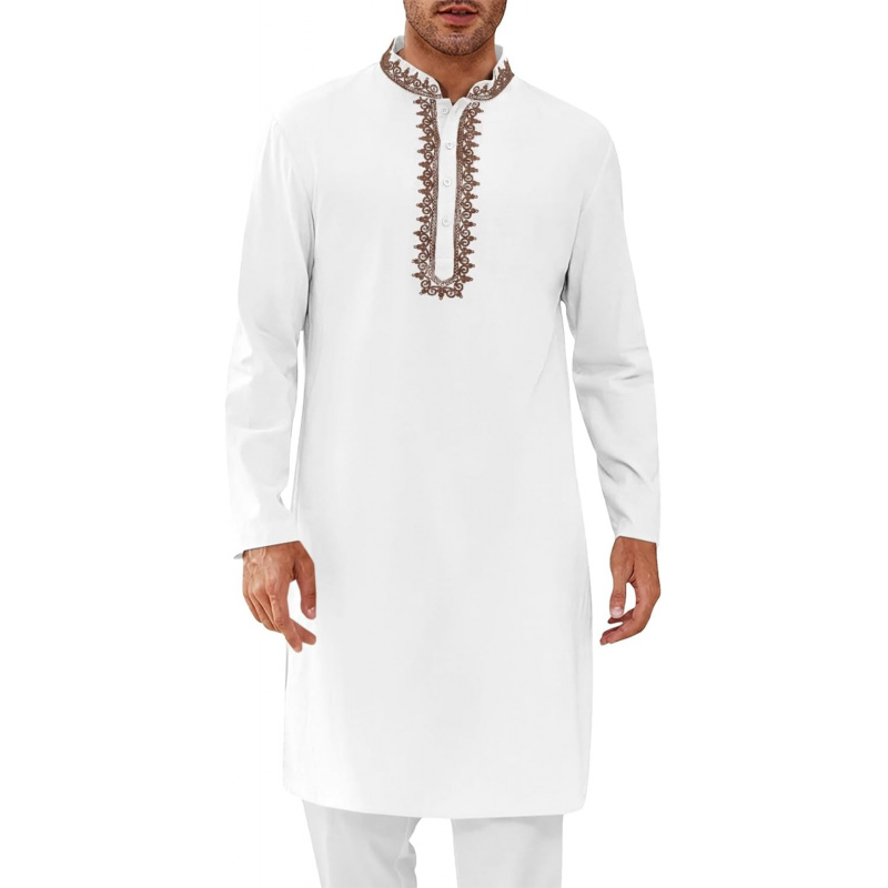Kurta Men Cotton - Męski kaftan Thobe, bawełniana koszula Henley