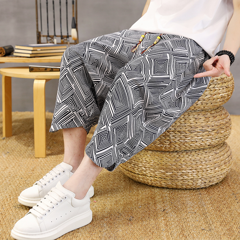 Ethnic Fashion Men - Męskie luźne, modne spodnie 3/4 na