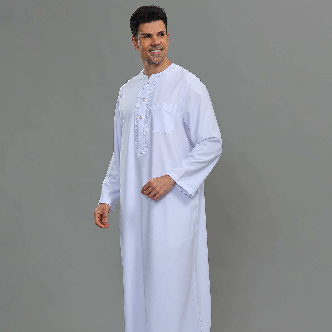 Kurta Men Cotton - Męski kaftan thobe zapinany na guziki,