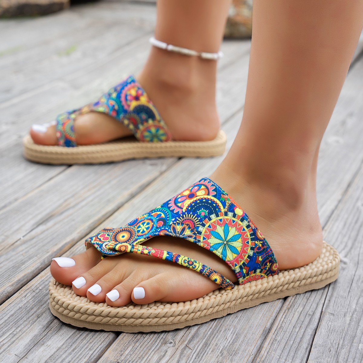 Ethnic Fashion Women - Damskie klapki z odkrytymi palcami, wsuwane,
