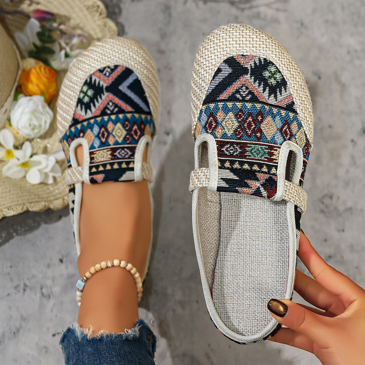 Ethnic Fashion Walk - Damskie etniczne klapki, modne buty na